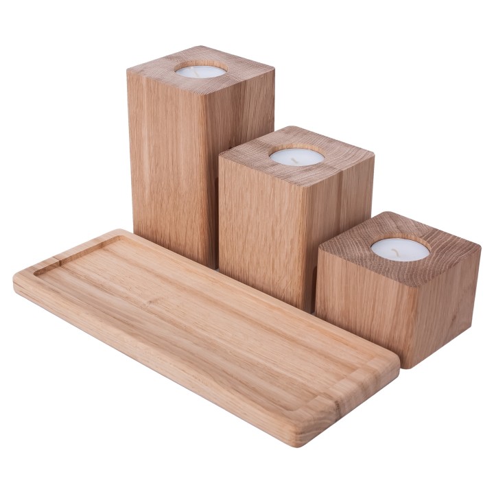 Set of oak candlesticks