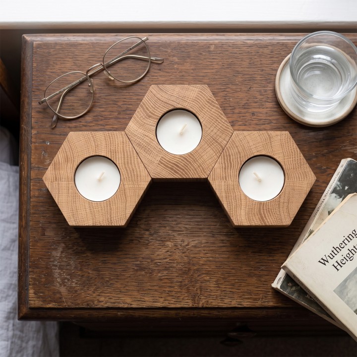 Wooden Hexagonal Oak Candlestick