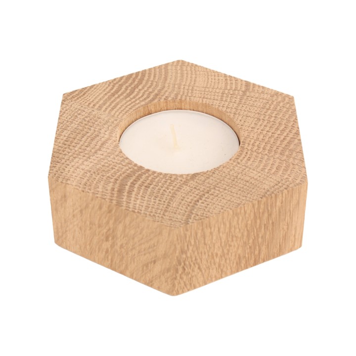 Wooden Hexagonal Oak Candlestick