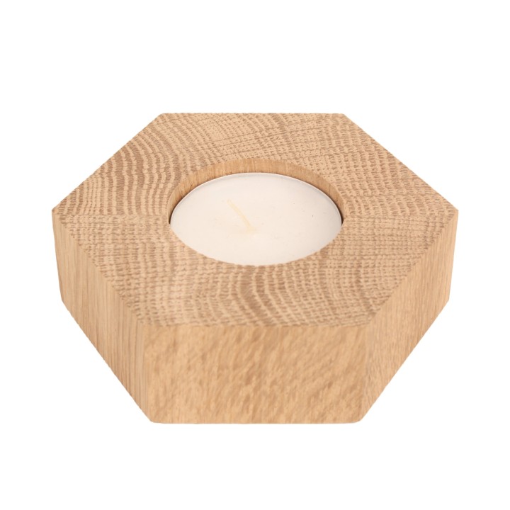 Wooden Hexagonal Oak Candlestick