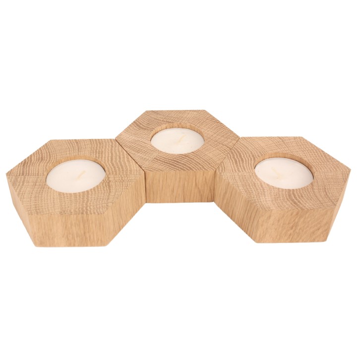 Wooden Hexagonal Oak Candlestick