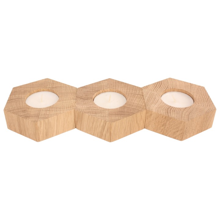 Wooden Hexagonal Oak Candlestick