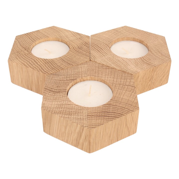Wooden Hexagonal Oak Candlestick