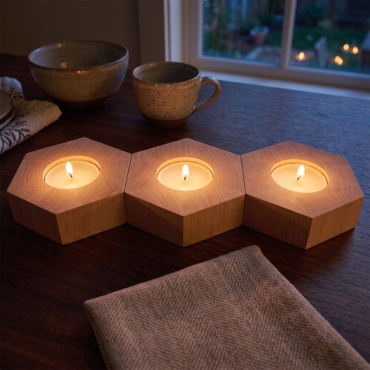 Wooden Hexagonal Alder Candlestick