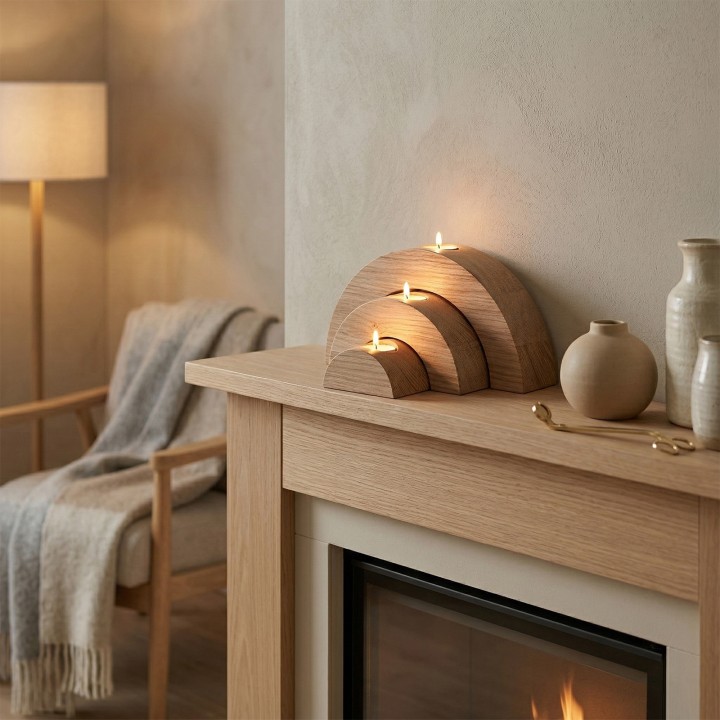 Wooden Half-Circular Oak Candlesticks