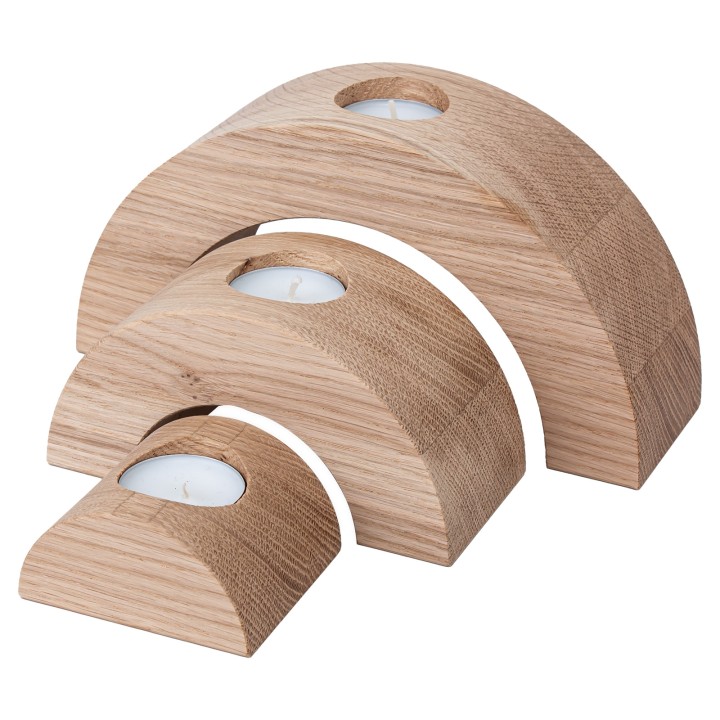 Wooden Half-Circular Oak Candlesticks