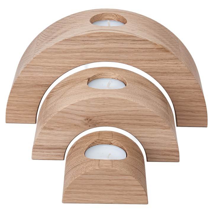 Wooden Half-Circular Oak Candlesticks