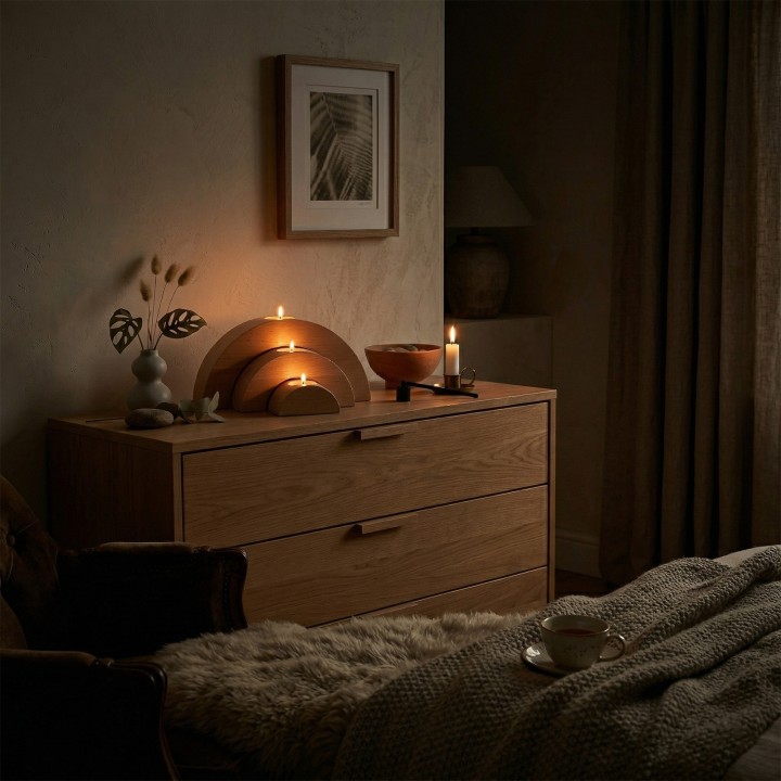 Wooden Semi-Circular Candlesticks Made of Alder