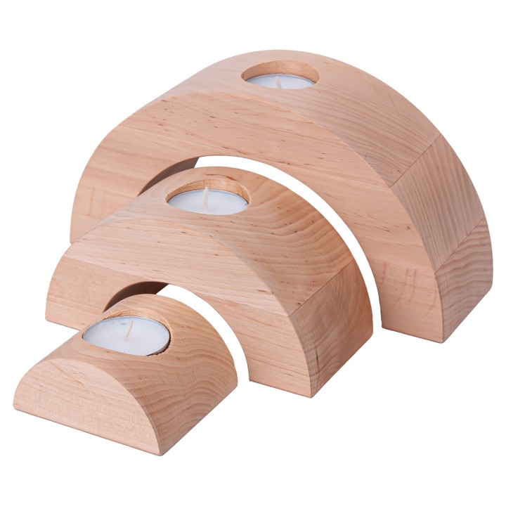 Wooden Semi-Circular Candlesticks Made of Alder