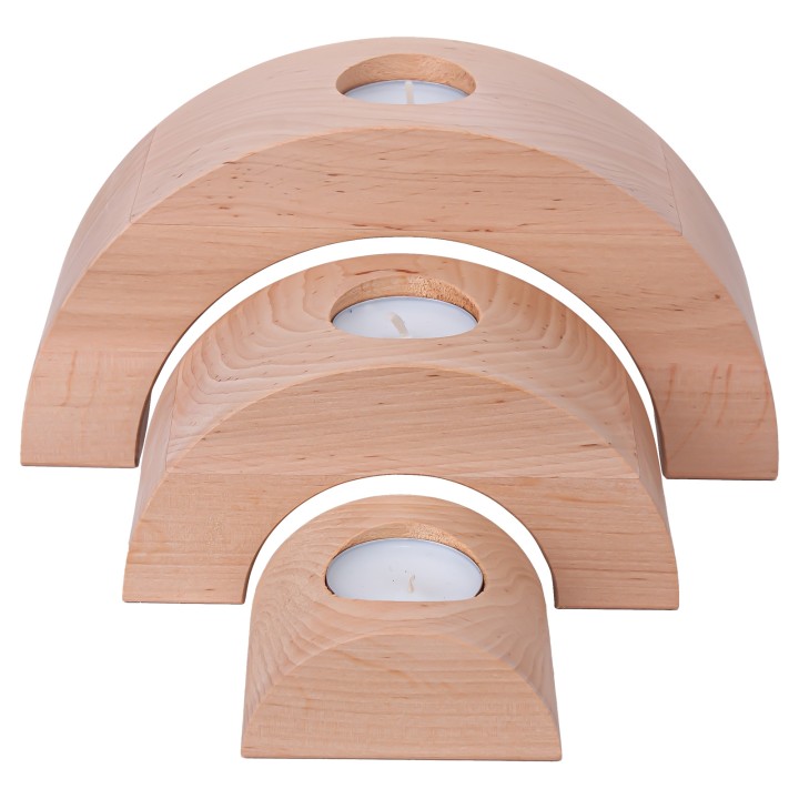 Wooden Semi-Circular Candlesticks Made of Alder