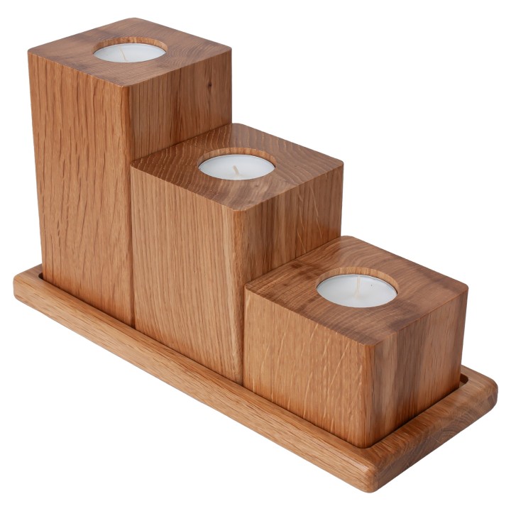 Set of oiled oak candlesticks