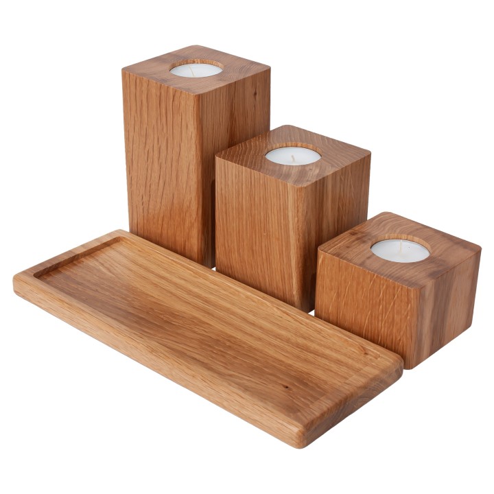 Set of oiled oak candlesticks