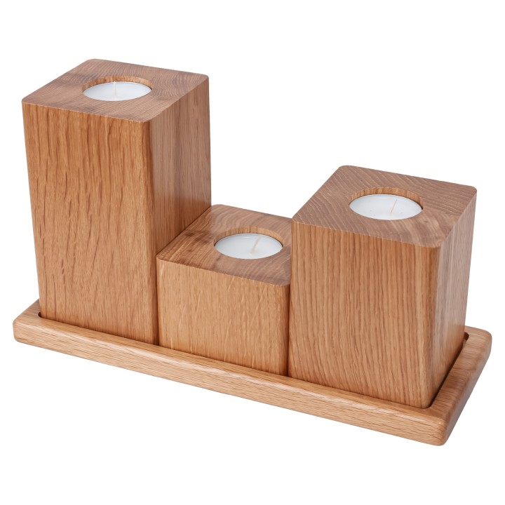 Set of oiled oak candlesticks