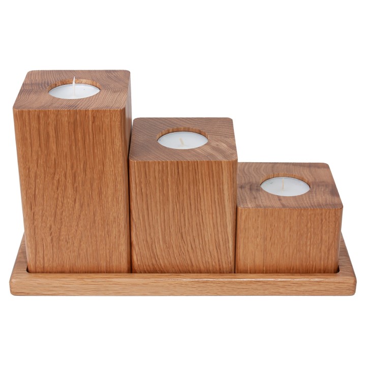 Set of oiled oak candlesticks