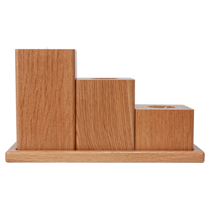 Set of oiled oak candlesticks