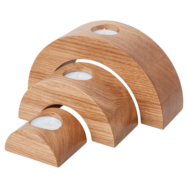Wooden Semi-Circular Candlesticks Oiled Oak