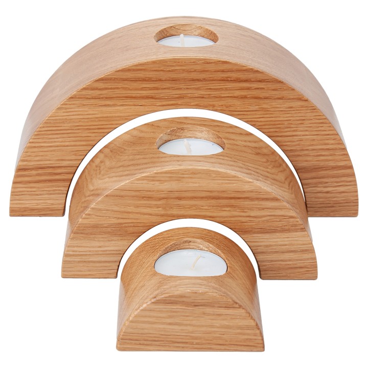 Wooden Semi-Circular Candlesticks Oiled Oak