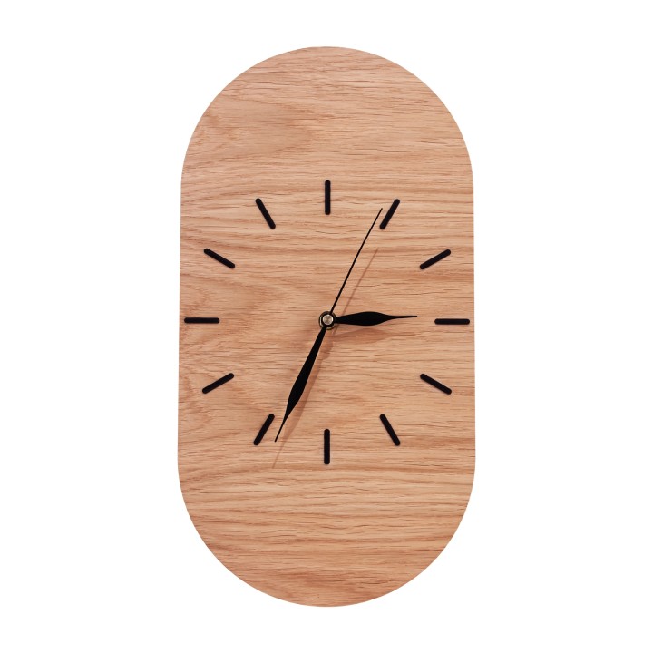 Oval clock made of oak plywood