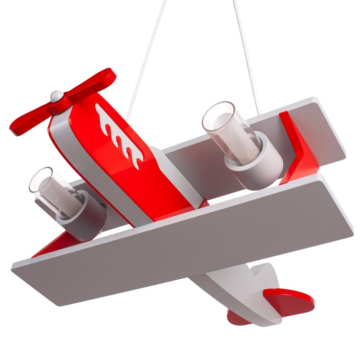 Airplane pendant lamp Falcon  – grey and red