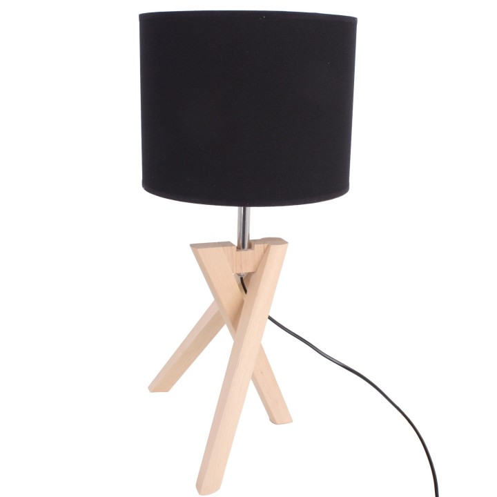 Tripod table lamp, alder wood, black and gold lampshade