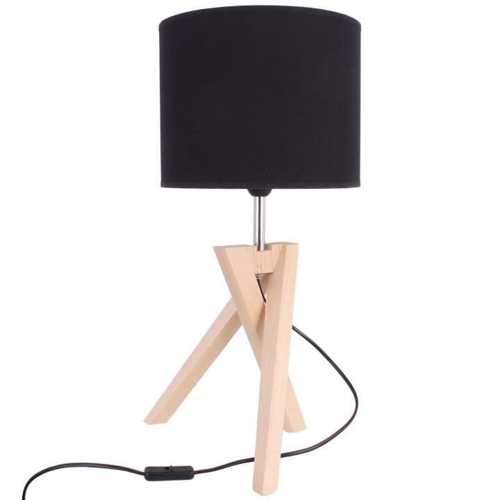 Tripod table lamp, alder wood, black and gold lampshade