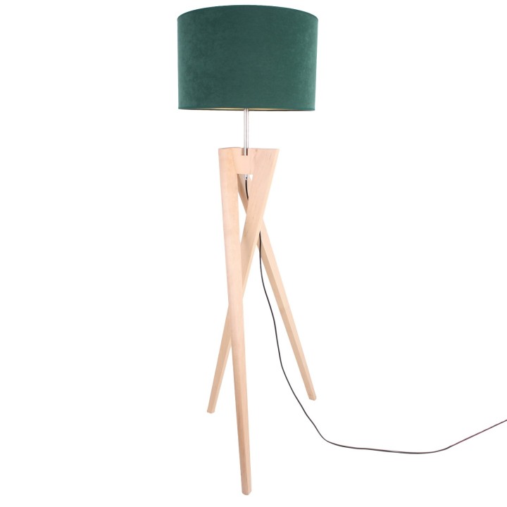 Alder wood tripod floor lamp – bottle-green lampshade
