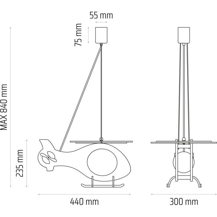 Hanging lamp Helicopter grey