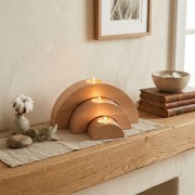 Wooden Semi-Circular Candlesticks Made of Alder