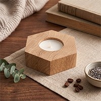 Wooden Hexagonal Oak Candlestick