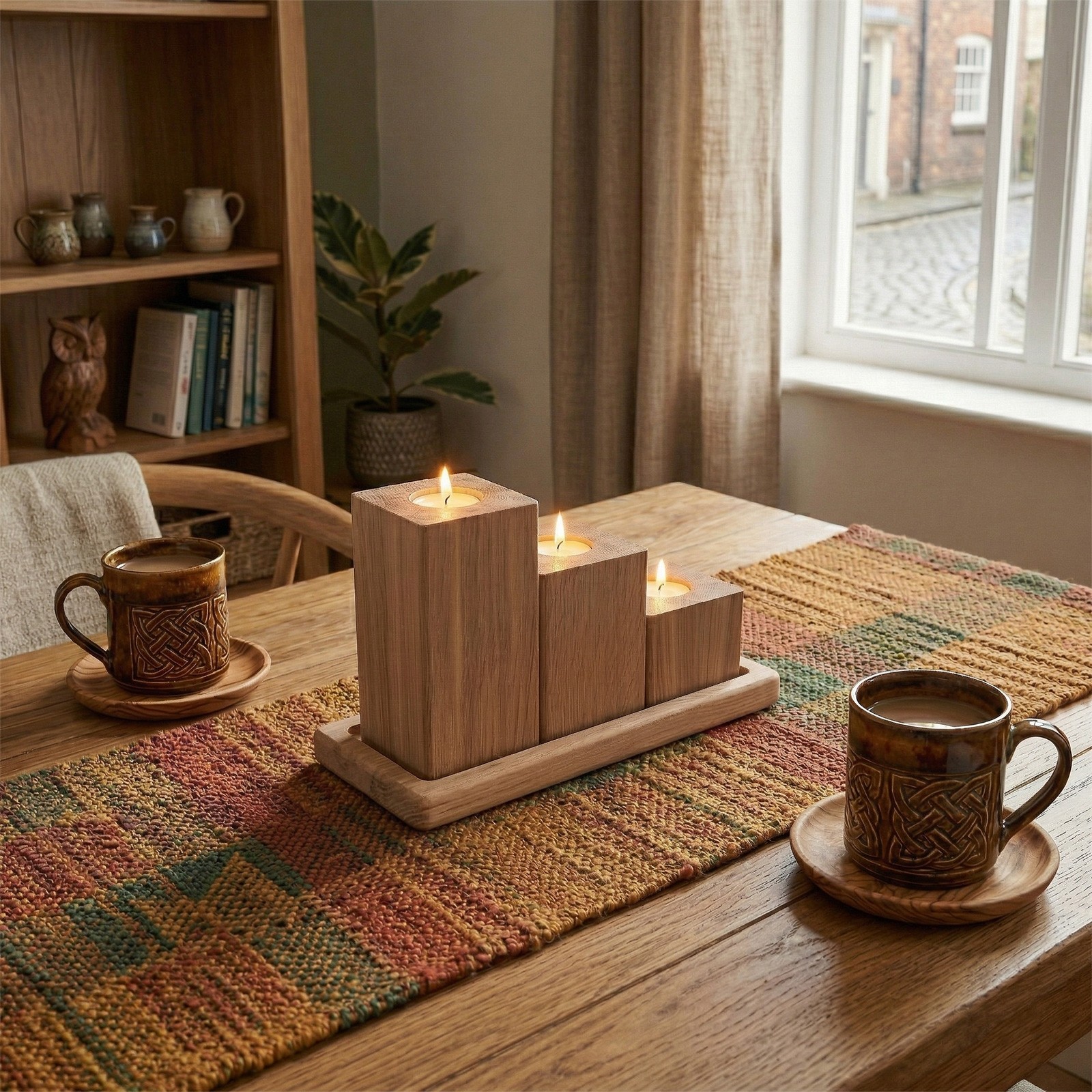 Set of oak candlesticks